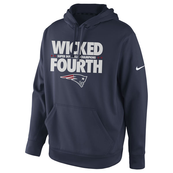 Men New England Patriots Nike Super Bowl XLIX Champions Celebration Multi Champs Slogan Pullover Hoodie Navy Blue